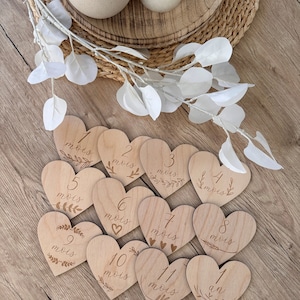 Cartes étapes bébé coeurs 1-12 mois