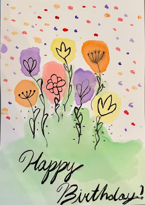 Happy Birthday Watercolor Card - Etsy