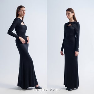 Layered Cutout Draped Maxi Dress, Twist Ruched Column Gown, Smooth Jersey Eveningwear, Made To Order, Alita Dress, Kashy Katy, KK008