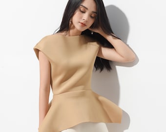 Modern Neoprene Peplum Blouse | Sleeveless Top