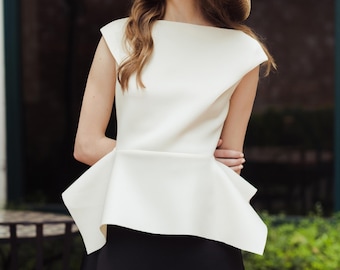 Elegant Peplum Top | Modern Structured Neoprene Top