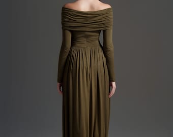 Schulterfreies Maxikleid | Cape Ärmel Abendkleid | Eleganter formeller Look