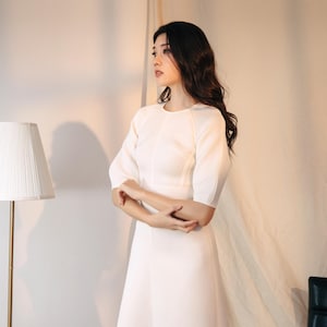 flare sleeve scuba dress white Shop Women's White Solid Fit and Flare Scuba Dress| Showoffff main image 1