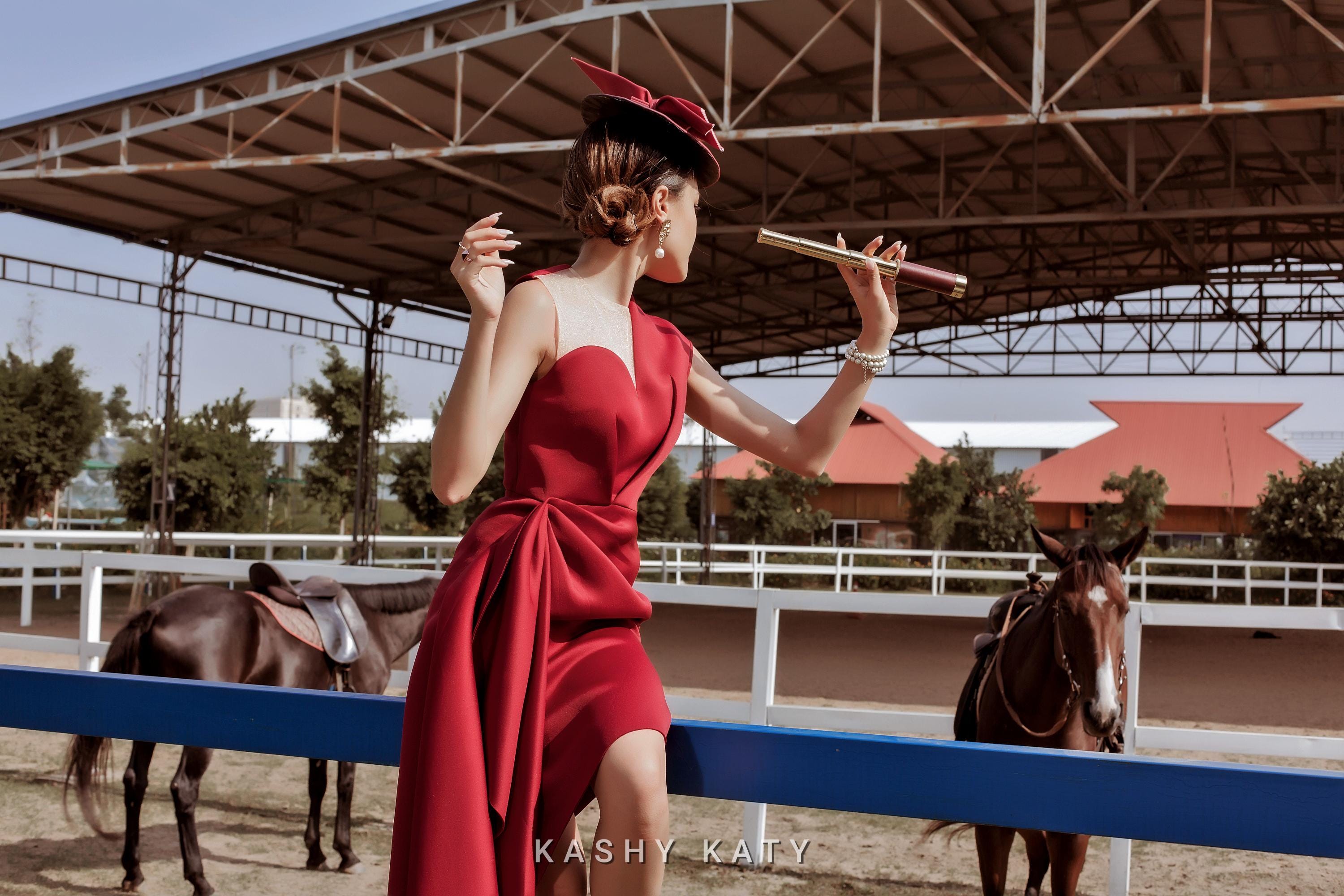 kentucky derby red dress Red Asymmetrical Race Day Dress | Elegant Cocktail Dress | Kentucky Derby Style
