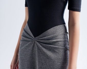 Two Tone Midi Dress | Ruched Ponte Outfit | Elegant Modern Occasion