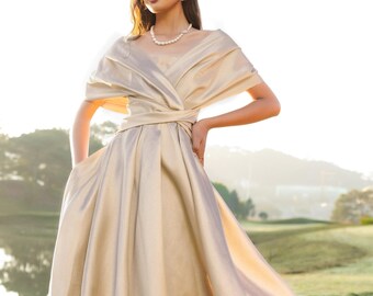 gold taffeta dress Gold Knit Taffeta Midi Dress self-portrait-US