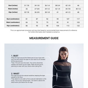 Op de afbeelding: Kleding maattabel met US, UK/AU, DE/NL/DK/SE en FR/ES/IT/EU maten. Inclusief borst-, taille- en heupmaten in inches en centimeters. Er is ook een meetgids aanwezig.