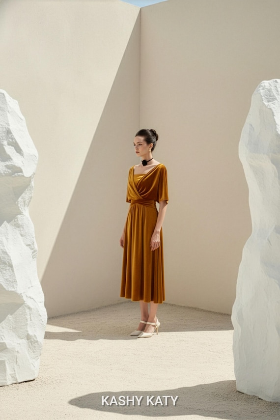 Draped Velvet Midi | Off-Shoulder Formal Dress | Elegant Evening Gown