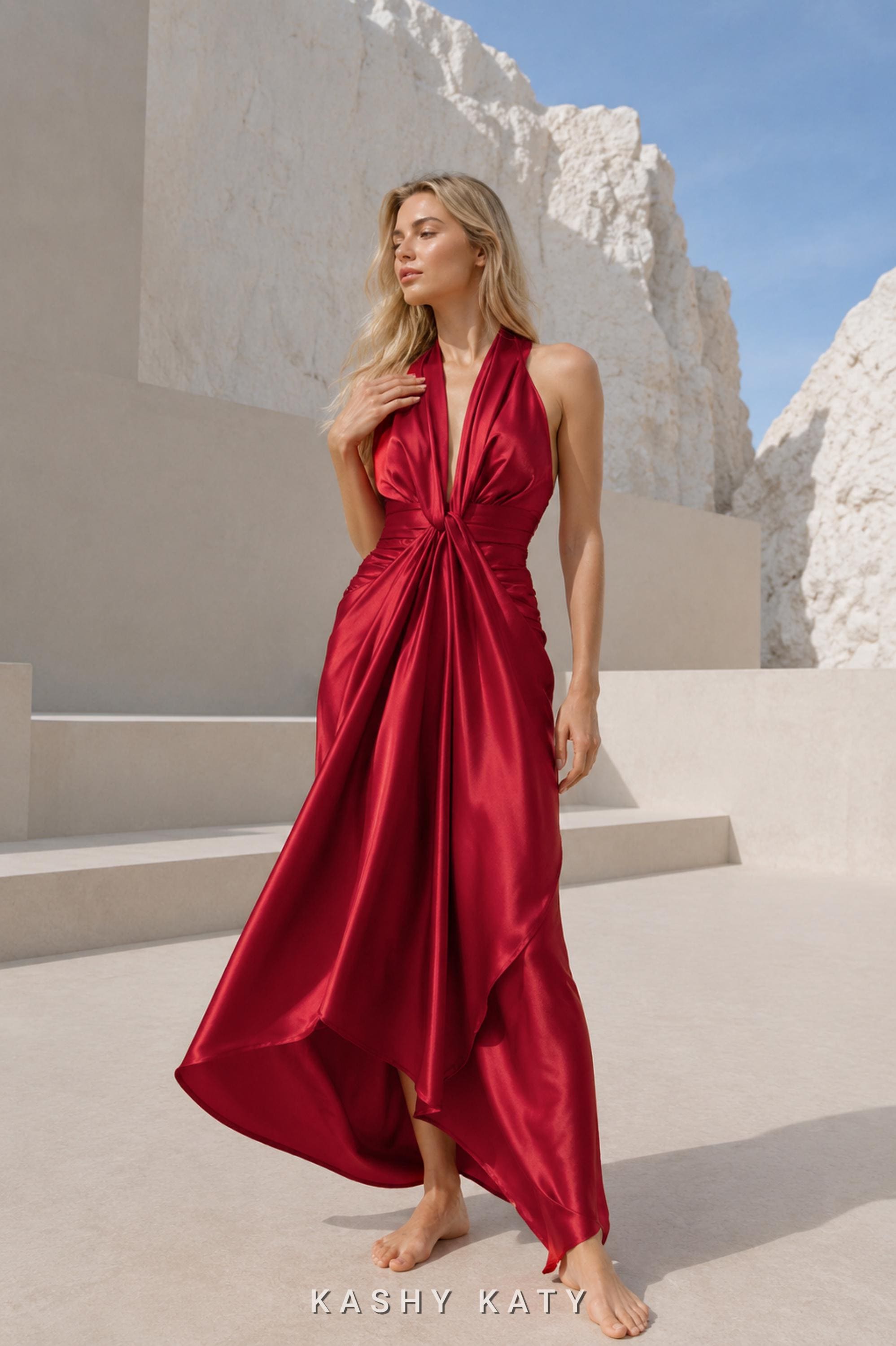 Brown Satin Halter Dress - Etsy