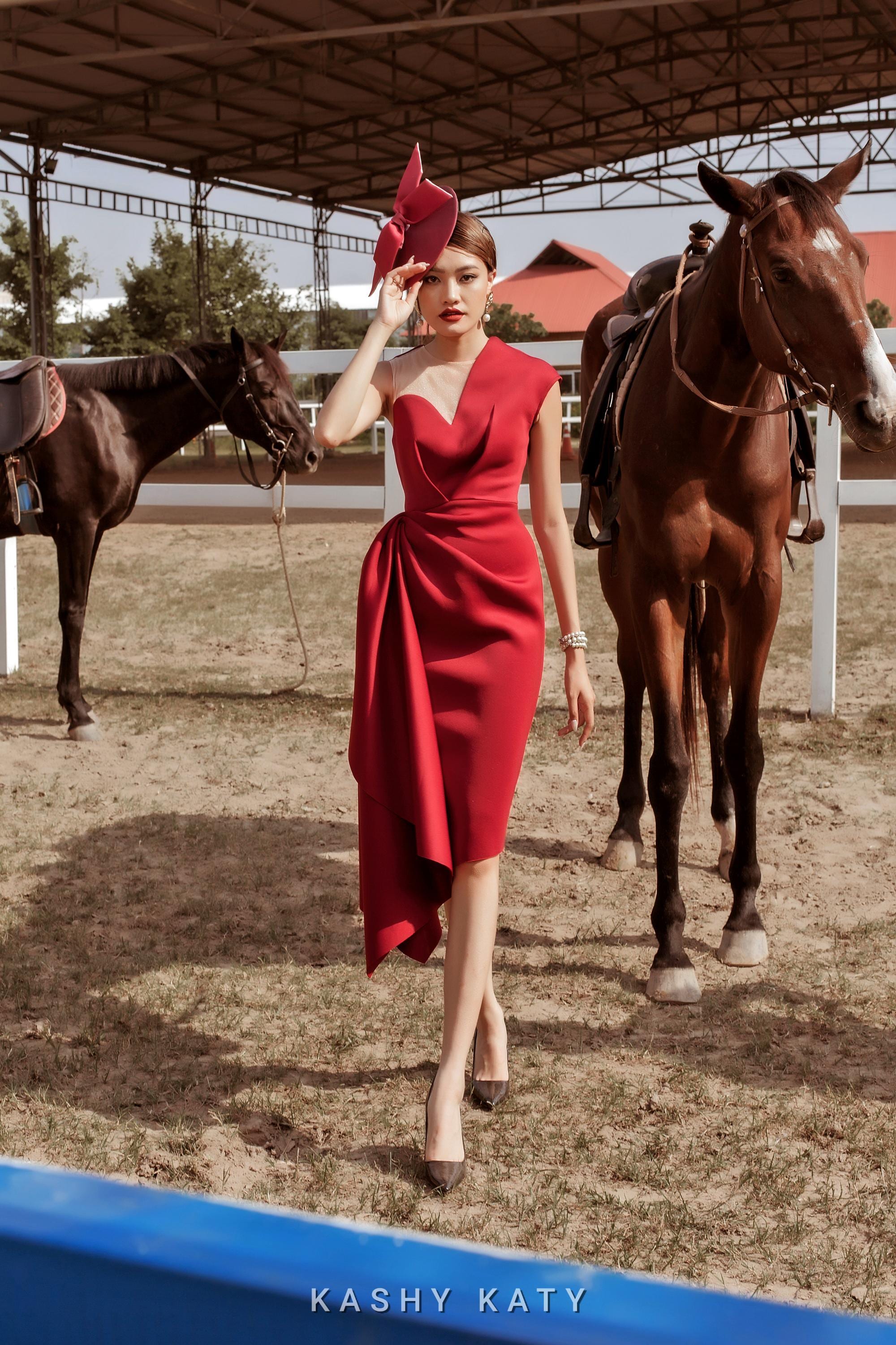 Red Asymmetrical Race Day Dress | Elegant Cocktail Dress | Kentucky Derby Style | High Society Look Red Asymmetrical Race Day Dress | Elegant Cocktail Dress | Kentucky Derby Style | High Society Look