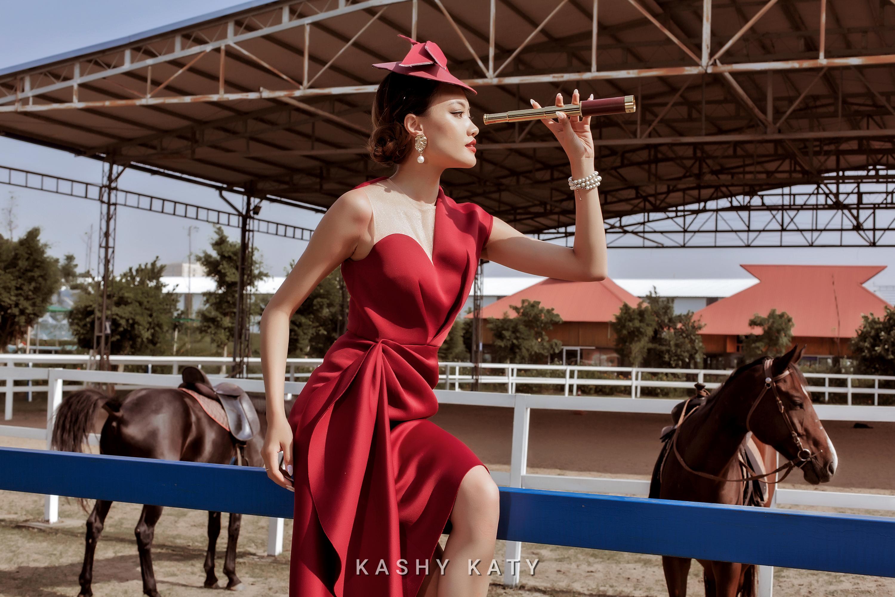 Red Asymmetrical Race Day Dress | Elegant Cocktail Dress | Kentucky Derby Style