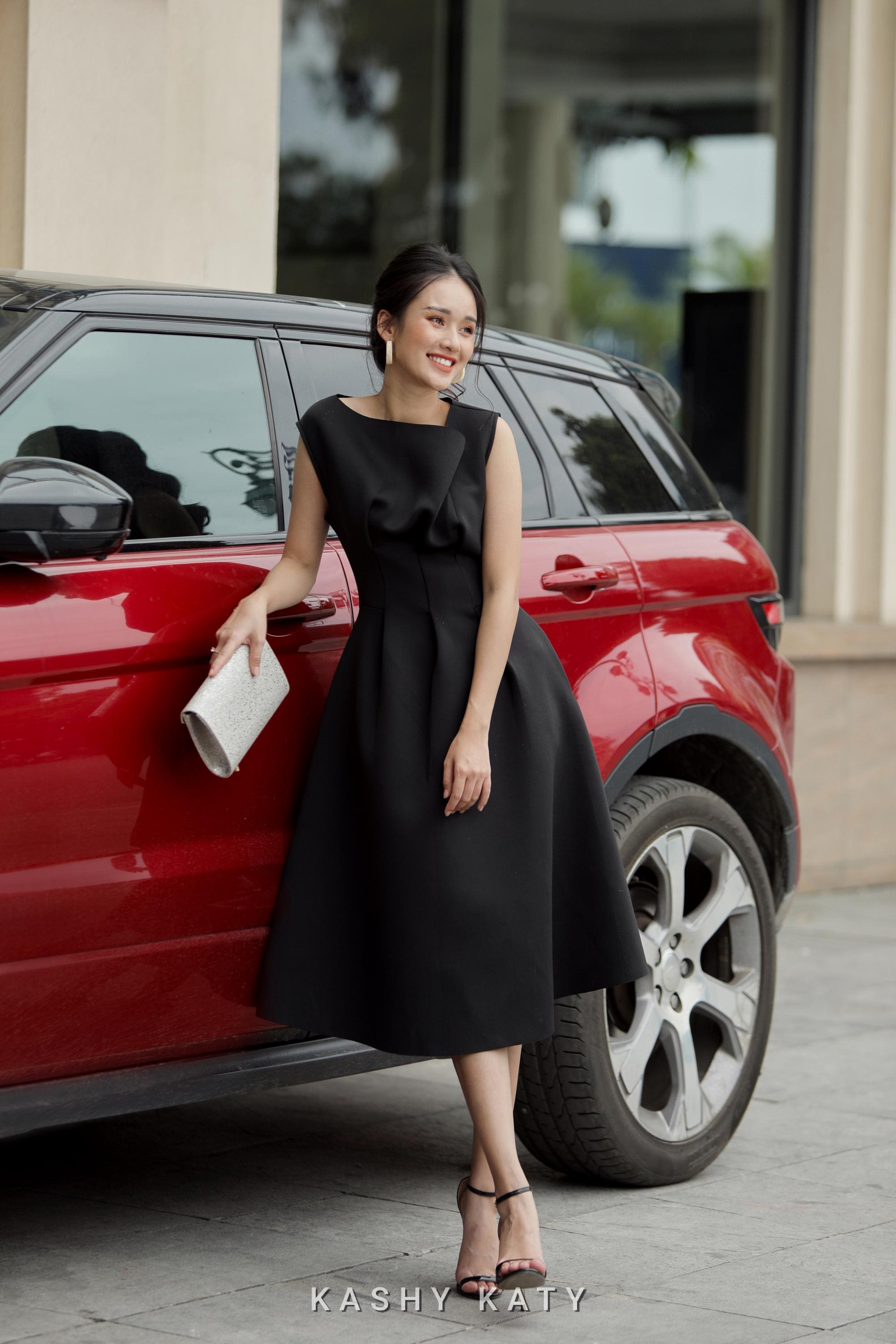 black asymmetric strap midi dress Women's Black Chiffon Asymmetric Strap Draped Midi Dress