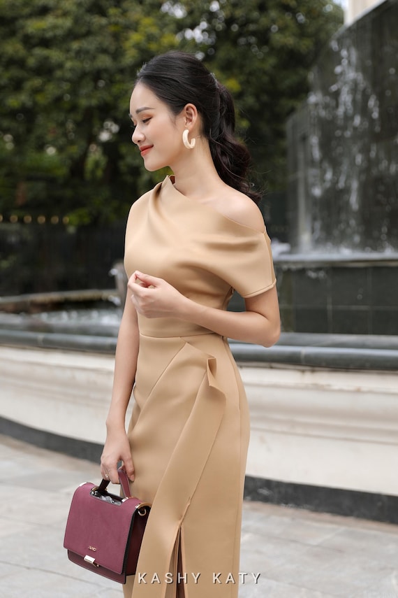 one shoulder draped midi dress One Shoulder Draped Midi Dress Hot Pink