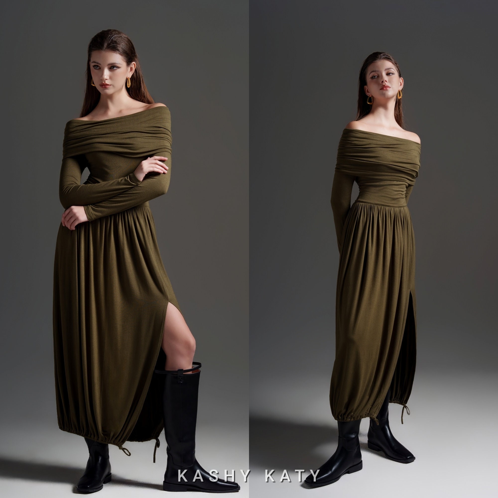 Maureen Off-Shoulder Cape Maxi Satin Dress