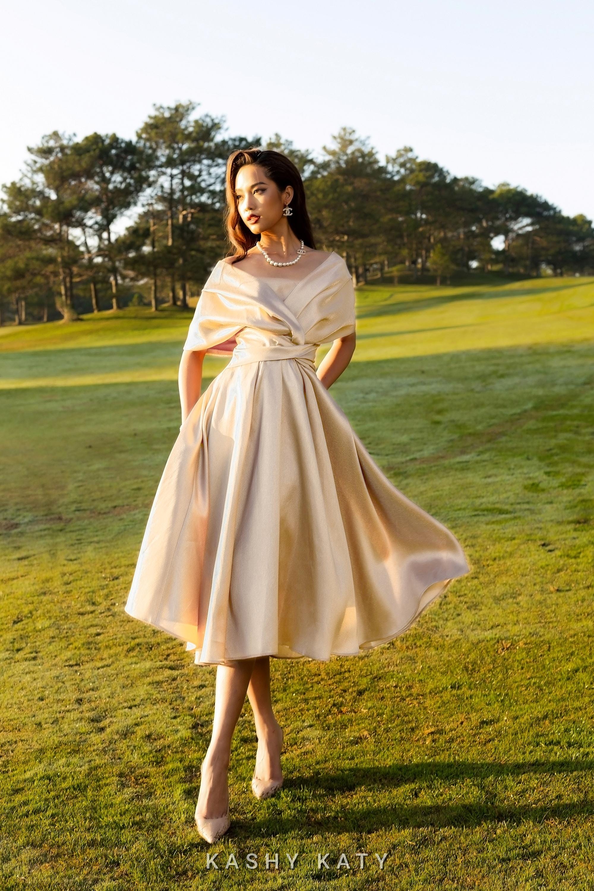 champagne taffeta dress Glamorous Luxury Champagne Taffeta Bow Lace-Up Mini Dress