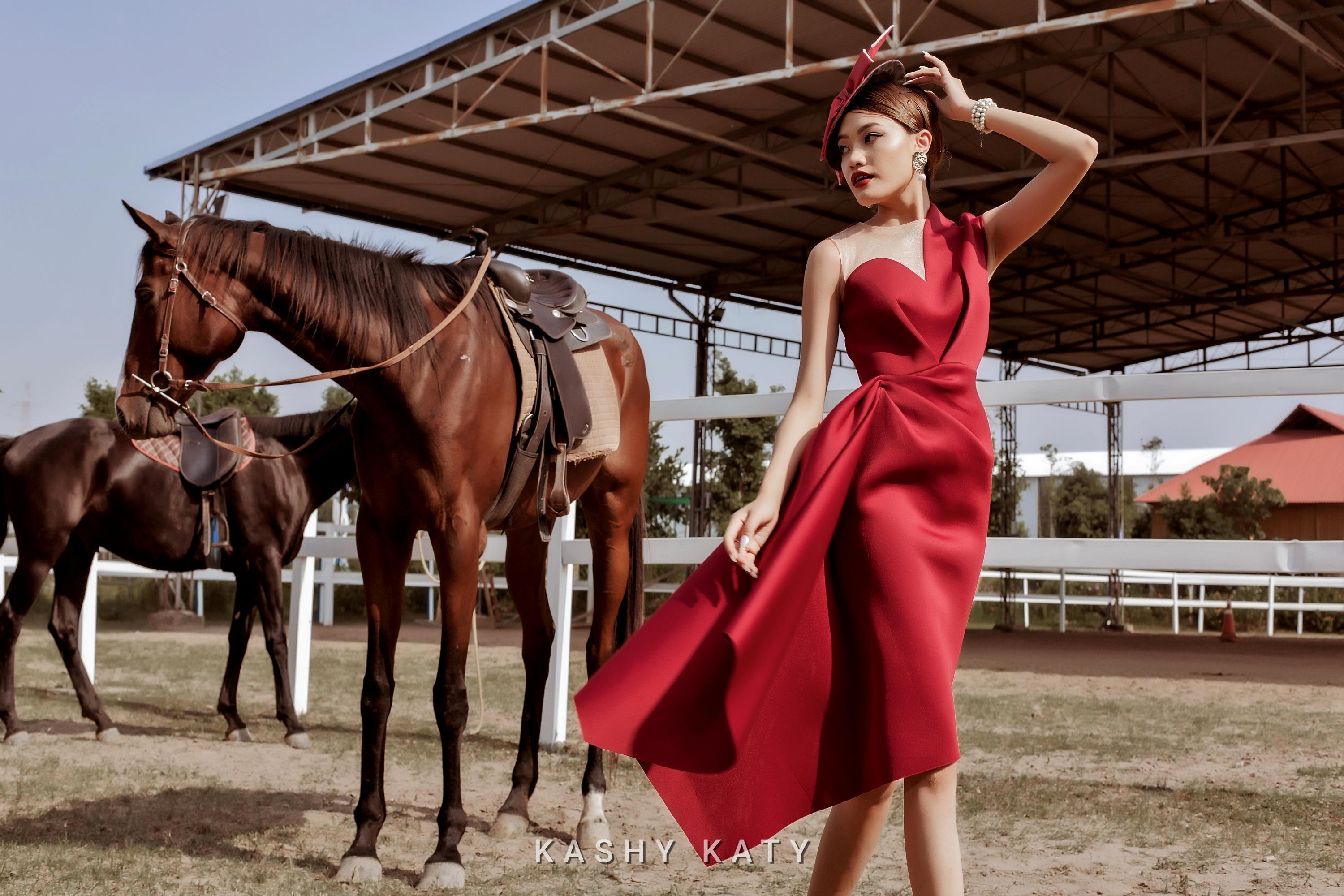 Red Asymmetrical Race Day Dress | Elegant Cocktail Dress | Kentucky Derby Style | High Society Look