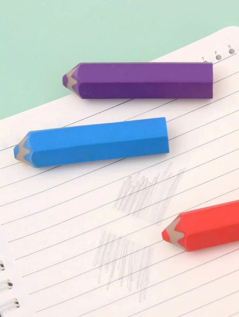 Colored Pencil Shaped Erasers Pencil Erasers Pink Erasers Etsy