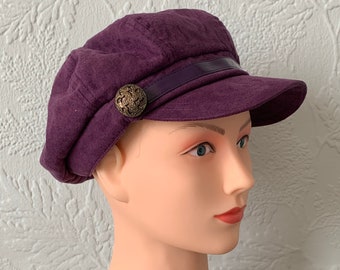 LADIES BRETON CAP - Retro Ladies French Style Breton Purple checked Mariner Cap or hat Music Festival