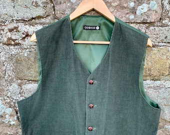 RETRO CORDUROY WAISTCOAT Vintage English Green Corduroy Waistcoat or Vest perfect for the Urban City Gent or Country Life Lord of the Manor