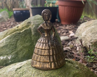 TABLE BELL - Vintage or Antique Brass Lady Table Bell Figurine Service Bell