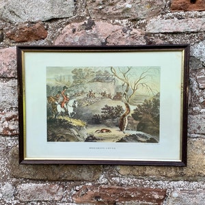 ENGLISH FOX HUNTING Print - English Period Fox Hunting Scene with Horses Hounds, Huntsman & Whips chasing the fox. Title &quot;Breaking Cover&quot;