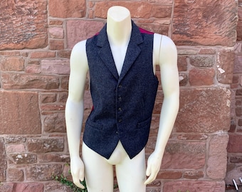 VINTAGE ENGLISH VEST -  Vintage Grey and black tweed waistcoat or vest with two front pockets and five front buttons