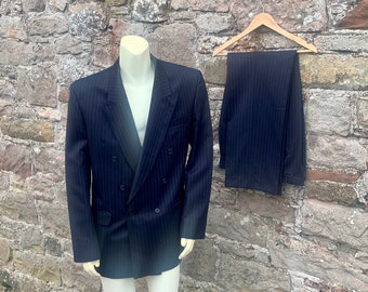 VINTAGE ENGLISH SUIT - High Quality Vintage or Retro  2 piece, Double Breasted Navy Pinstripe, suit by Centaur