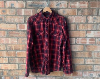 URBAN HIPSTER SHIRT - Vintage Urban Hipster Check shirt with Rich red Pearl snap Buttons