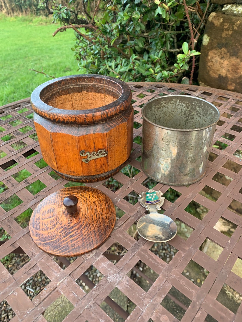 Vintage English Oak Tea Caddy With Original Tin Liner and Etsy