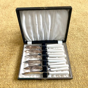 Antike Vintage viktorianische / Edwardian EPNS Englische Fischmesser und Gabeln in der Originalpräsentationsbox
