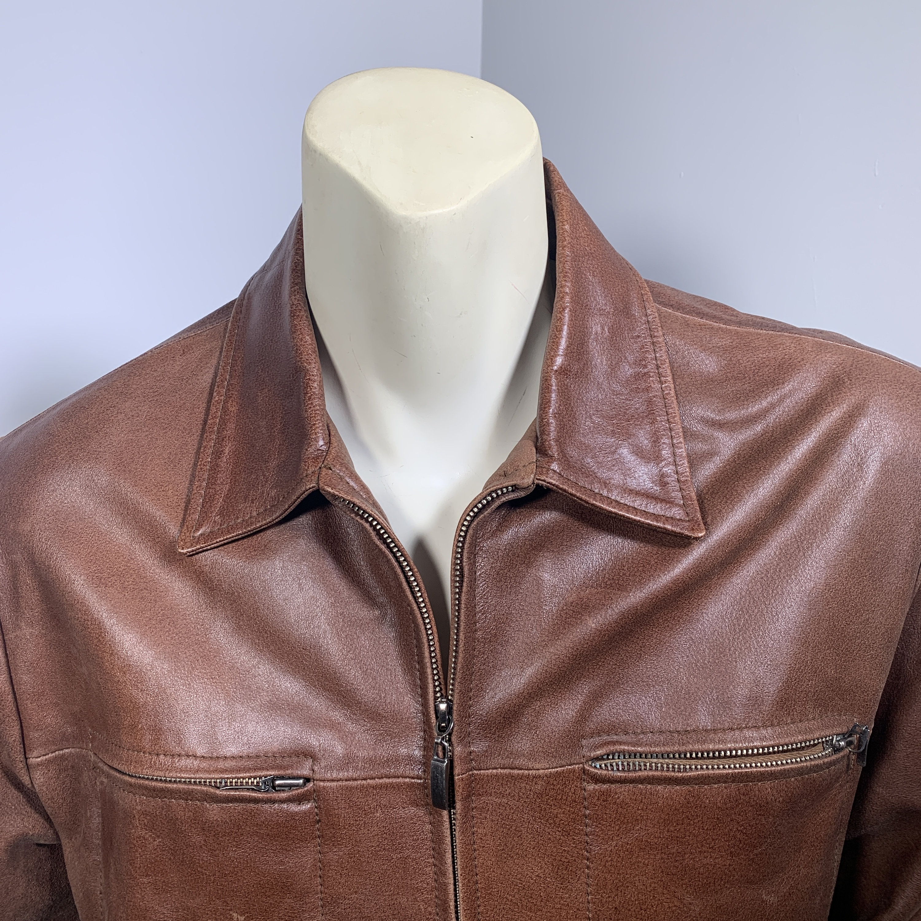 【殿】90s vintage leather jacket brown RETRO LEATHER JACKET - 90's Style Retro Brown Leather Jacket