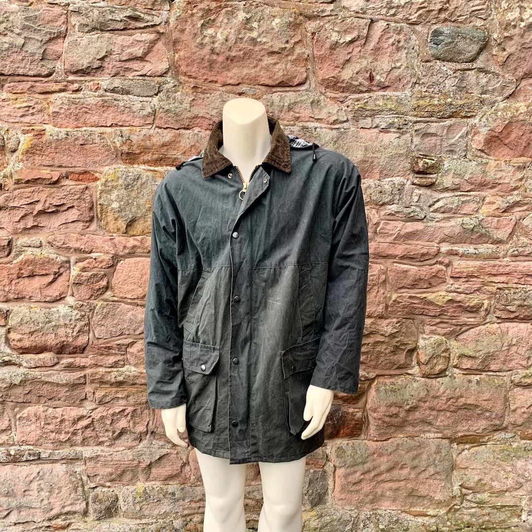 MENS WAXED JACKET / Retro Waxed Cotton Jacket With Detachable Hood by