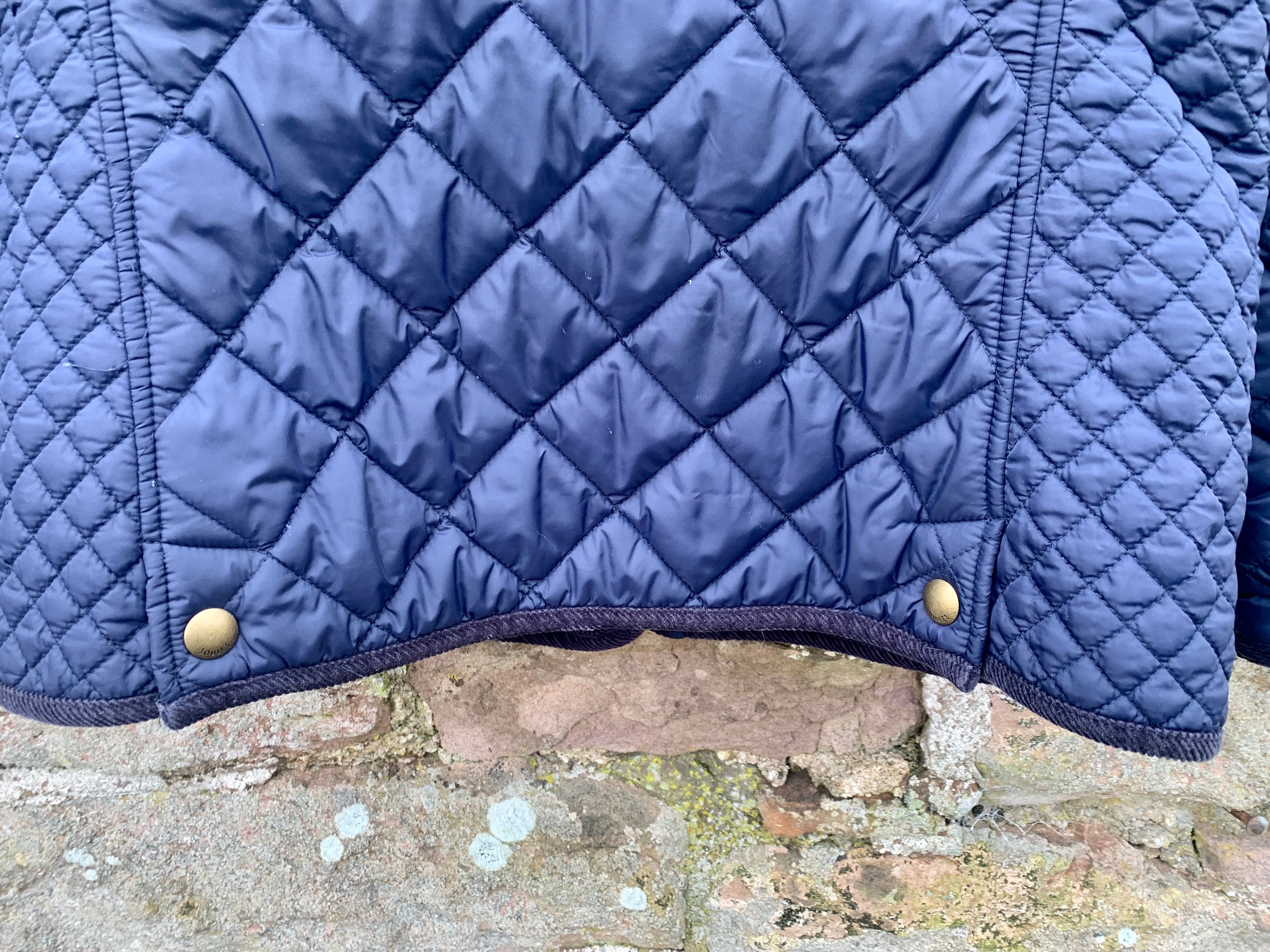 TheBigBrownFoxShop Ladies Quilted Jacket A Navy Classic Retro Blue Country Quilted Jacket with Front Zip and Snap Stud Fastening by Joules Boldly British