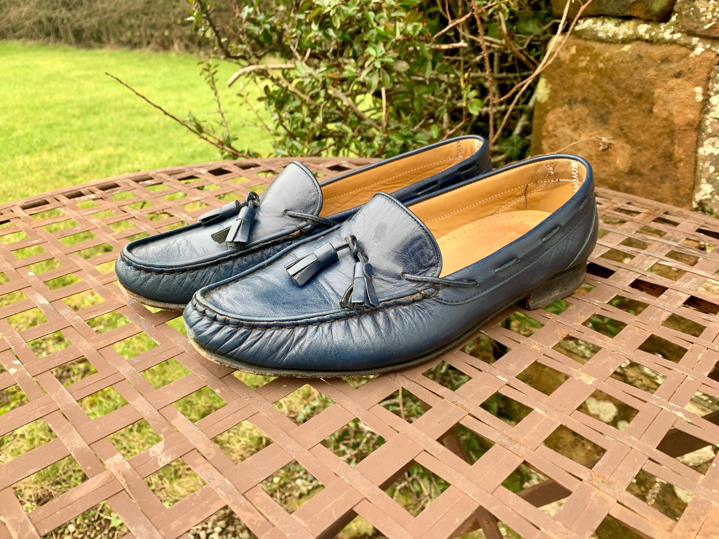 HOUSE OF BRUAR Classic Navy Slip on Leather Tassel Front