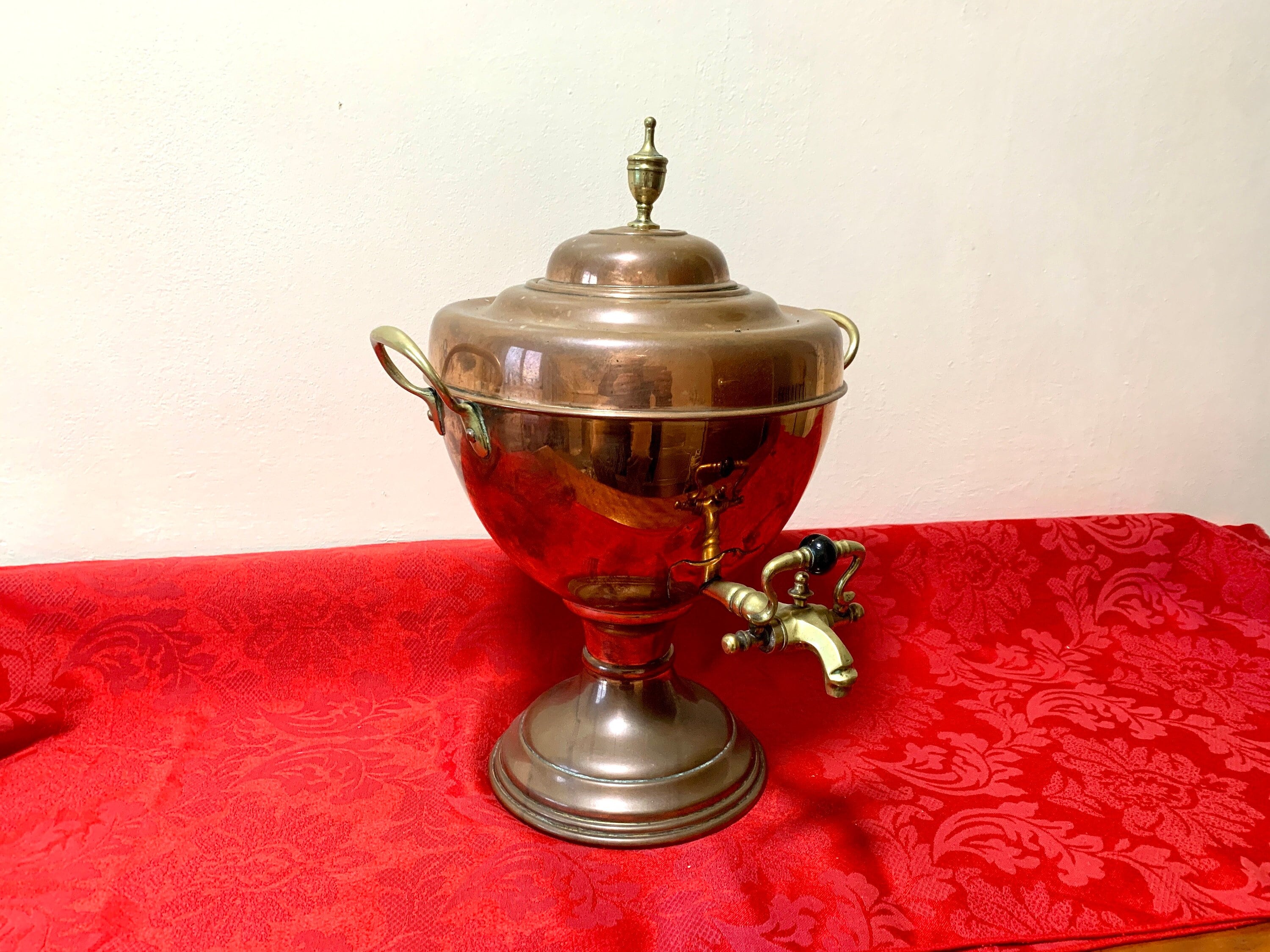 VINTAGE SAMOVAR - Large Antique 19th C Victorian Copper and Brass Samovar Tea Urn or Water Dispenser Country Kitchen Decor Kitchenalia Prop.