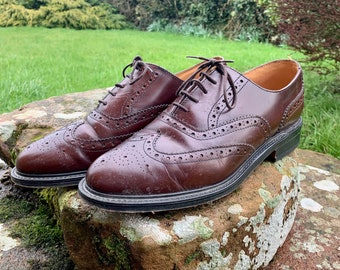 Zapatos Brogue clásicos, vintage, por excelencia, ingleses, color marrón, suela de cuero acabada a mano