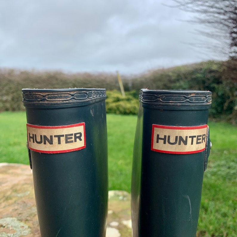 BRITISH HUNTER WELLIES / Hunter Wellington Boots Vintage Children's Classic English Hunter Wellington Boots & original Bag image 3