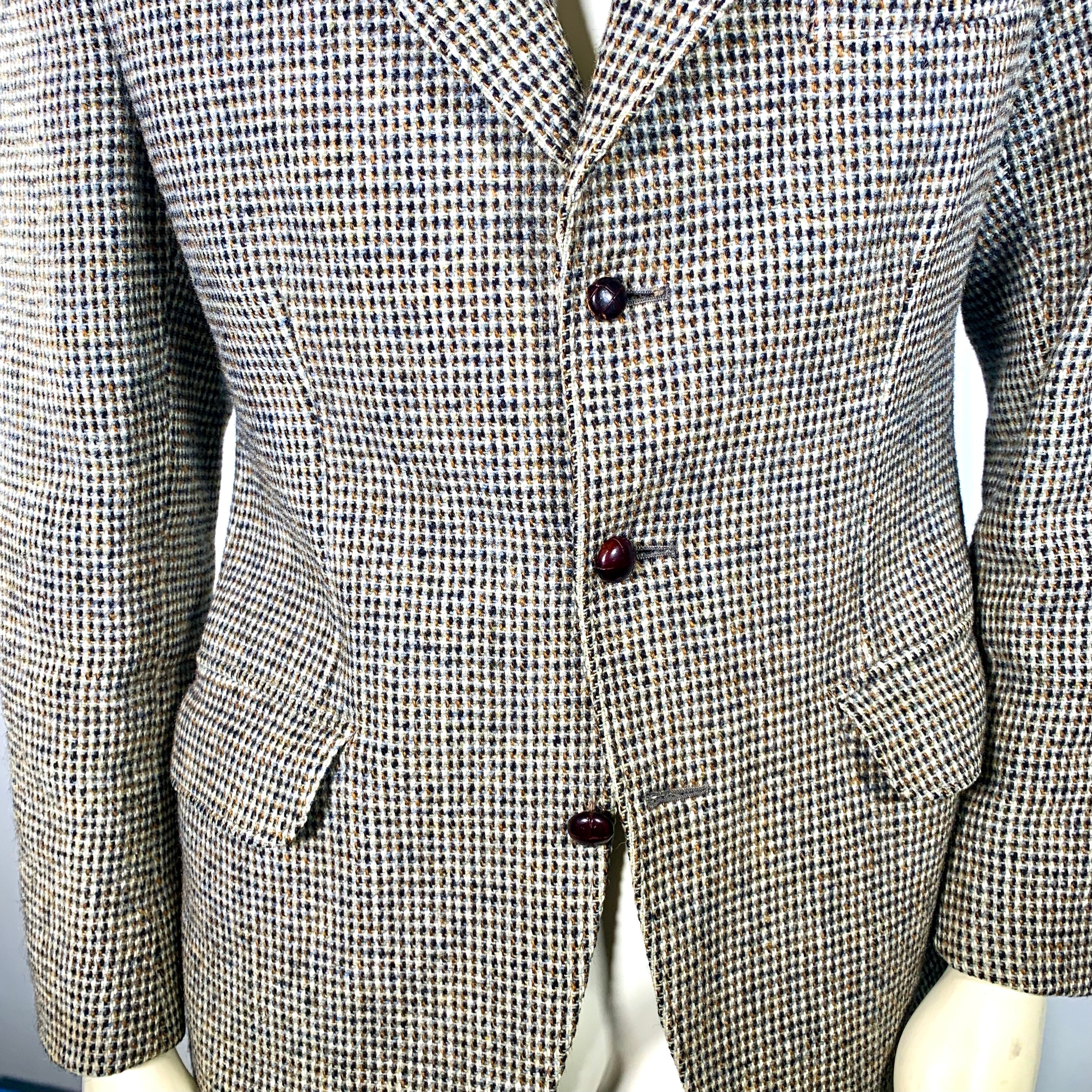 Old School Vintage HARRIS TWEED 3 Button Check Hacking or Sports