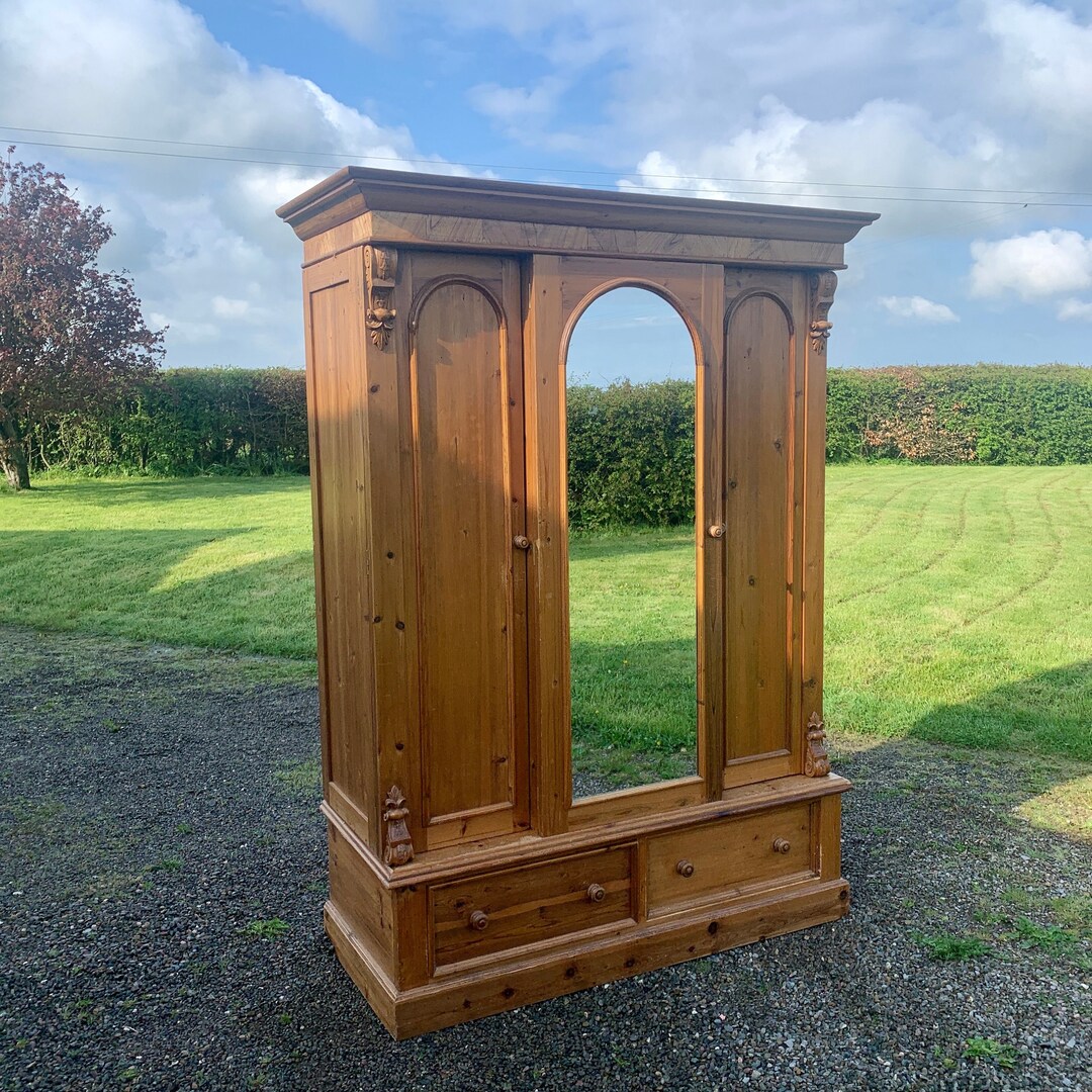 OLD PINE WARDROBE Reclaimed Pine Armoire Vintage Victorian Style Mirror