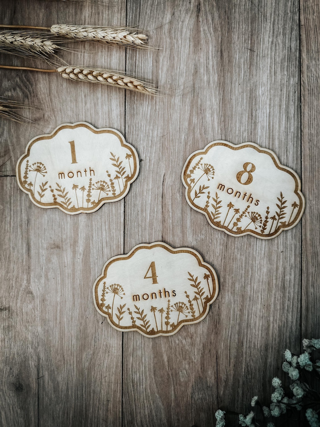 Wooden Baby Milestone Signs – Monthly Baby Photo Props, Engraved Wooden ...