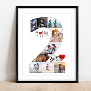 Personalize Second Anniversary Gift for Husband, 2nd Anniversary Collage, 2 Year Anniversary, Two Year Anniversary, Heart Photo Collage
