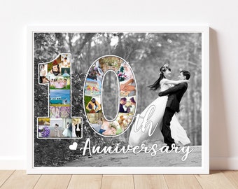 10 Year Anniversary Photo Collage, 10th Anniversary Gift for Husband, Aluminum Anniversary, Tin Anniversary Gifts, Custom Photo Collage Gift