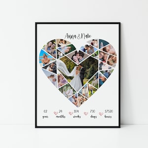 Personalize Second Anniversary Gift for Husband, 2nd Anniversary Collage, 2 Year Anniversary, Two Year Anniversary, Heart Photo Collage