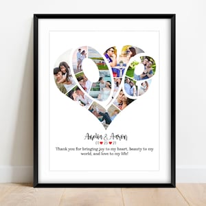 Personalize 1st Year Anniversary Photo Collage Gift, 1 year Anniversary Gift Husband, Number Photo Collage, Custom Heart photo collage Gift