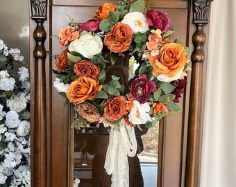 Door Wreath Boho Wedding , Bridal Door Decor, Engagement Party Decoration, Fall Flowers