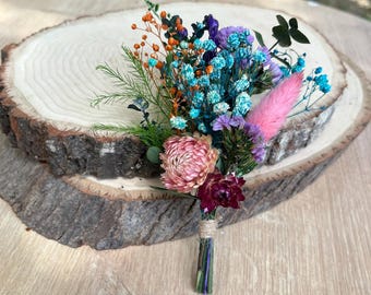 Colorful Wildflower Boutonniere, Dried Flower Groom Buttonhole, Rainbow Boho Wedding Corsage, Groomsmen Flowers