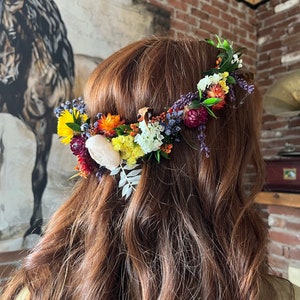 Colorful Dried Flower Crown, Wedding Hair Wreath, Boho&Rustic Wedding Crown, Girl Child Hair Accessories, Bridal Flowers, Bridesmaids Gifts