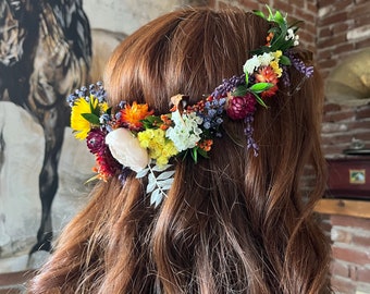 Colorful Dried Flower Crown, Wedding Hair Wreath, Boho&Rustic Wedding Crown, Girl Child Hair Accessories, Bridal Flowers, Bridesmaids Gifts