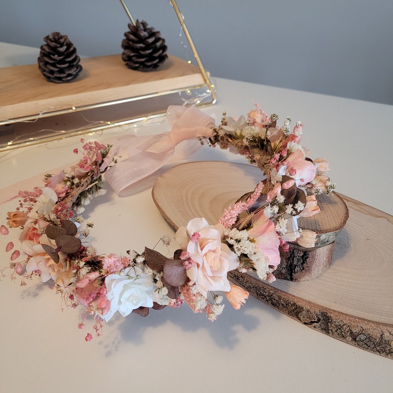 Soft Pink Flower Crown, Wedding Hair Wreath, Boho&Rustic Crown, Girl Child Pink Crown, Buttercup Bridal Flower, Bridesmaids Hair Piece Gift image 2