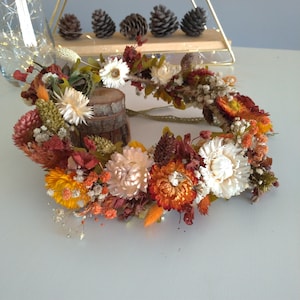 Burnt Orange Dried Flower Crown: Rustic Boho Wedding Hair Wreath